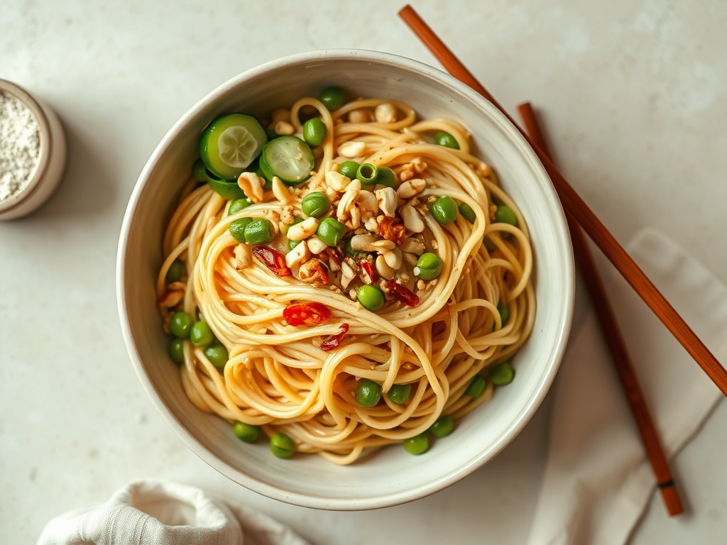 Peanut Noodles with Edamame and Cucumber