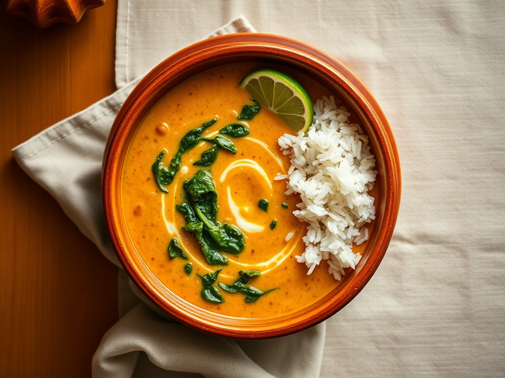 Red Lentil Coconut Dal with Spinach