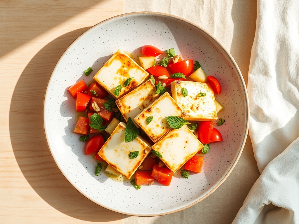 Seared Halloumi Salad with Tomatoes and Mint