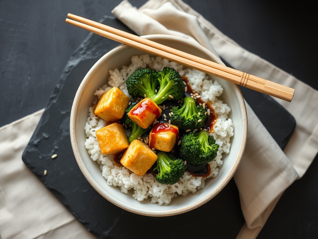 Sesame-Ginger Tofu Bowls with Steamed Broccoli