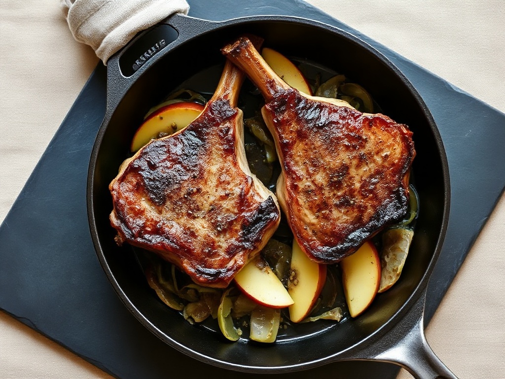 Skillet Pork Chops with Apples and Cabbage