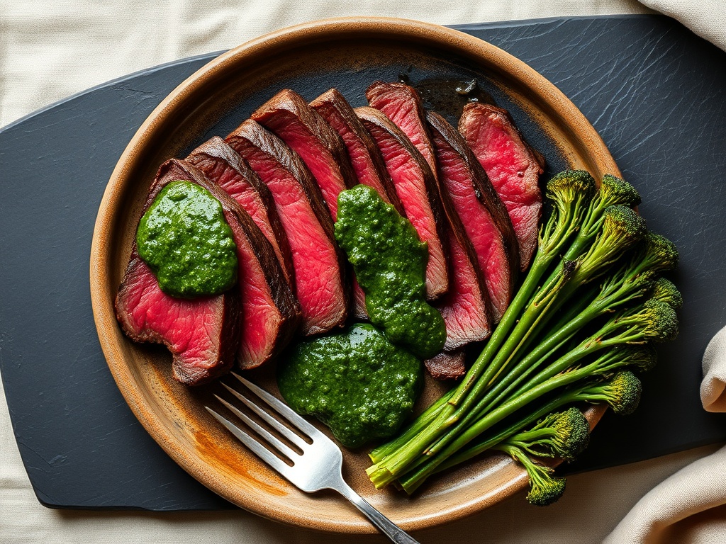 Seared Steak with Chimichurri and Charred Broccolini