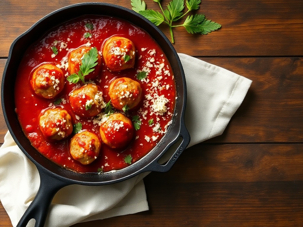 Baked Turkey Meatballs in Garlicky Marinara