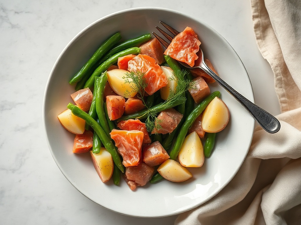 Warm Potato and Green Bean Salad with Hot-Smoked Trout
